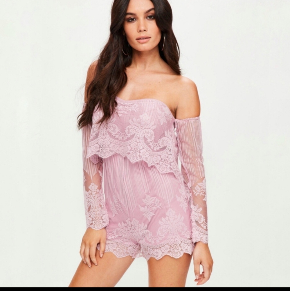 MissGuided Lace Bardot Playsuit/Romper US 6